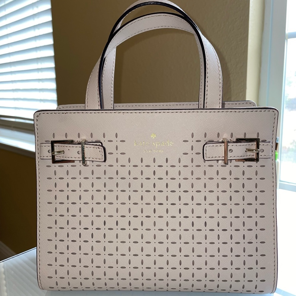KATE SPADE *BARELY USED* light pink adjustable strap + handle drop handbag
